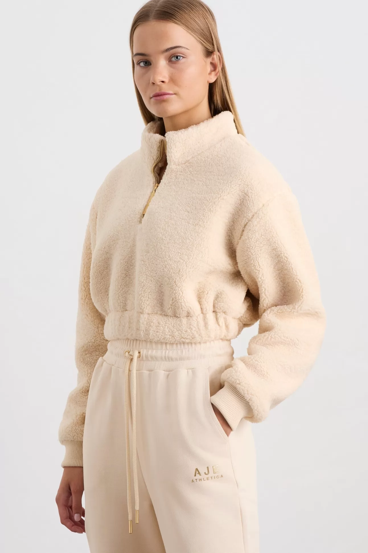 Aje ATHLETICA Sherpa Cropped Jumper 435 Ivory Clearance