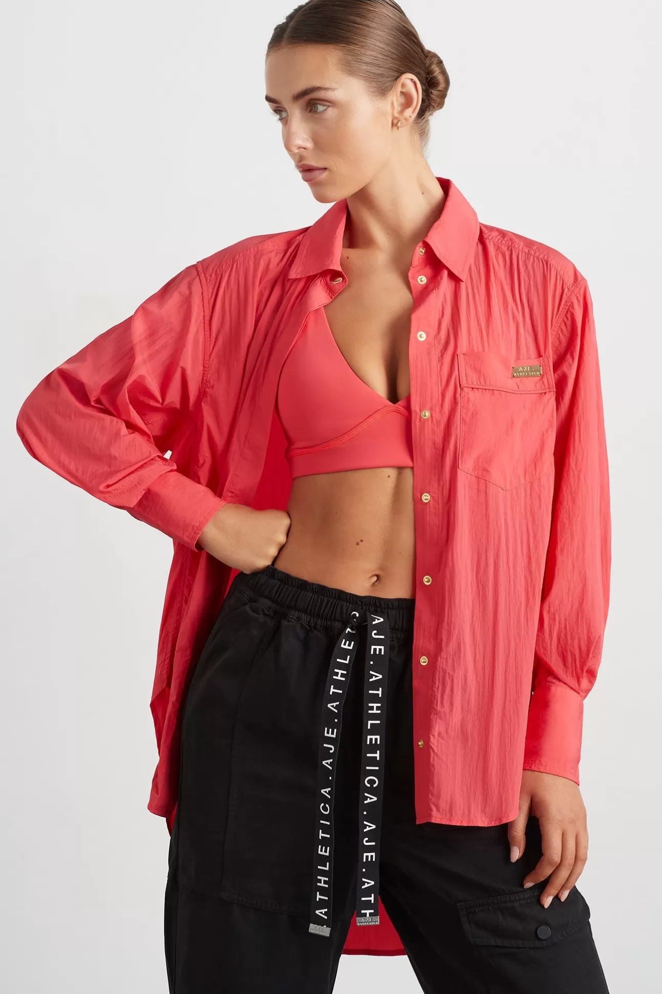 Aje ATHLETICA Side Split Windbreaker Shirt 406 Watermelon Pink Store