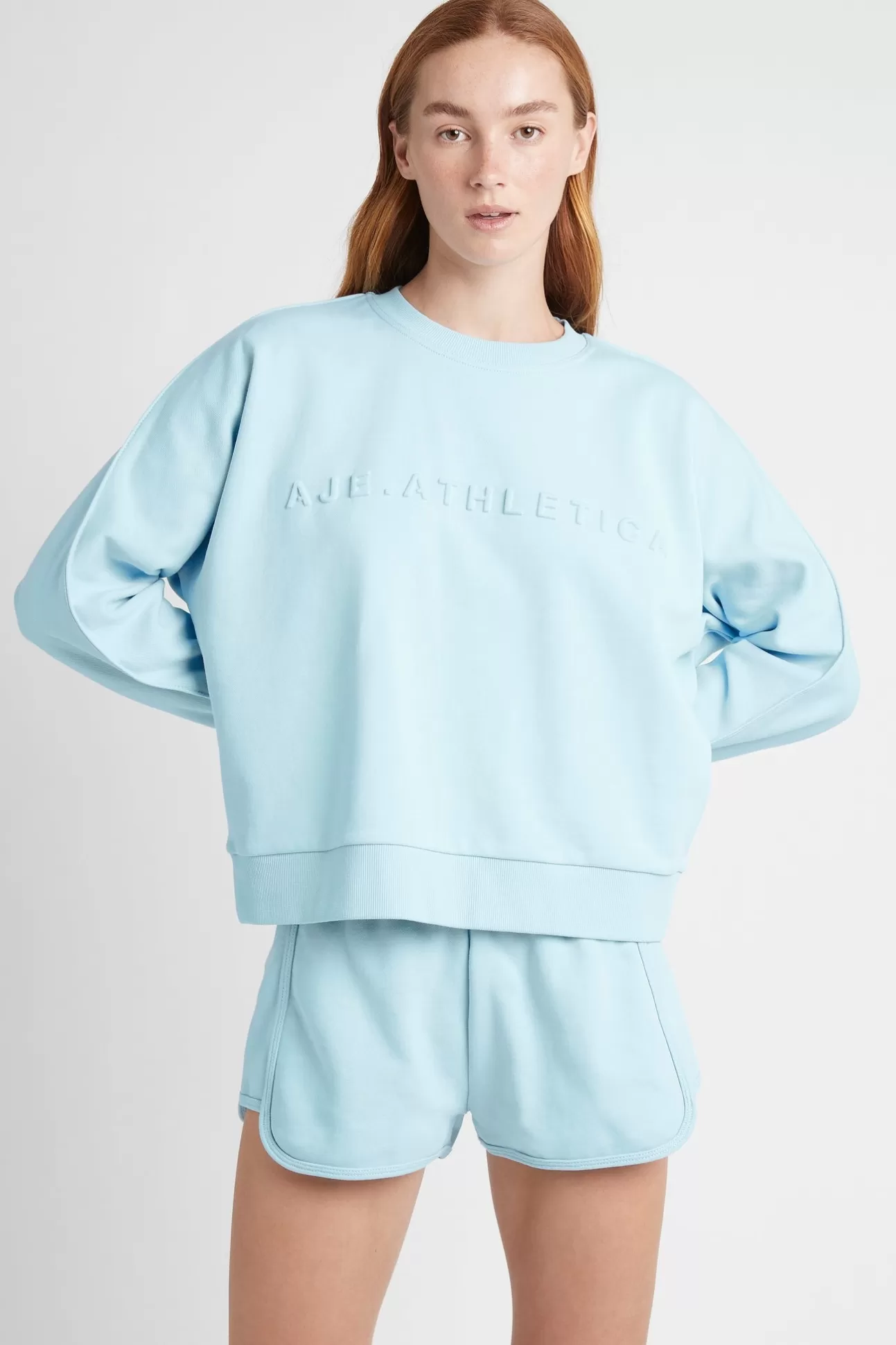 Aje ATHLETICA Signature Embossed Logo Crew Jumper 401 Ice Blue Sale