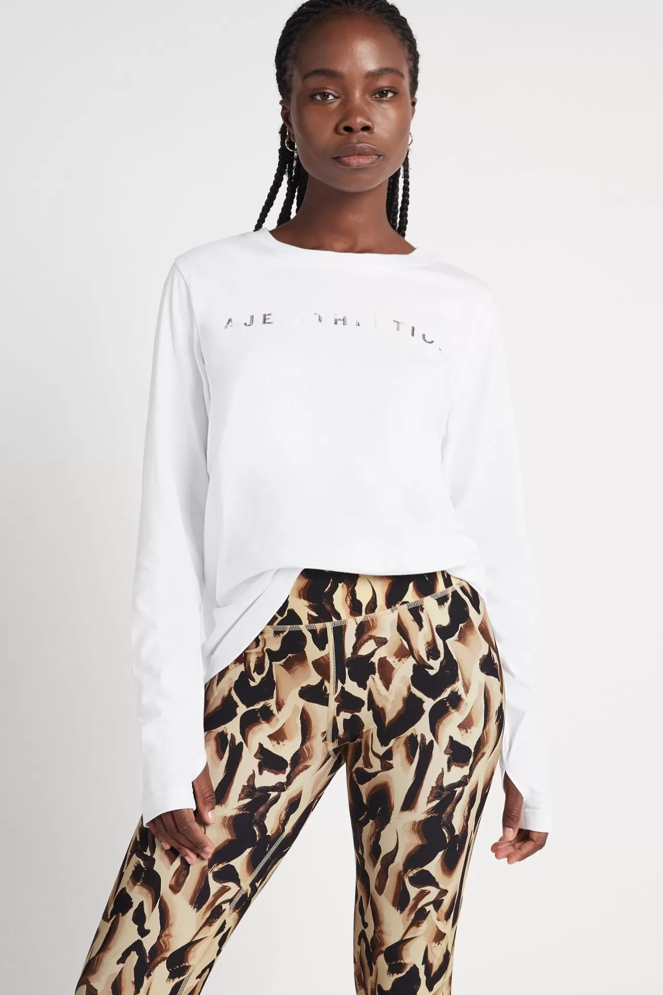 Aje ATHLETICA Signature Logo Long Sleeve T-Shirt 127 White/Marble Store