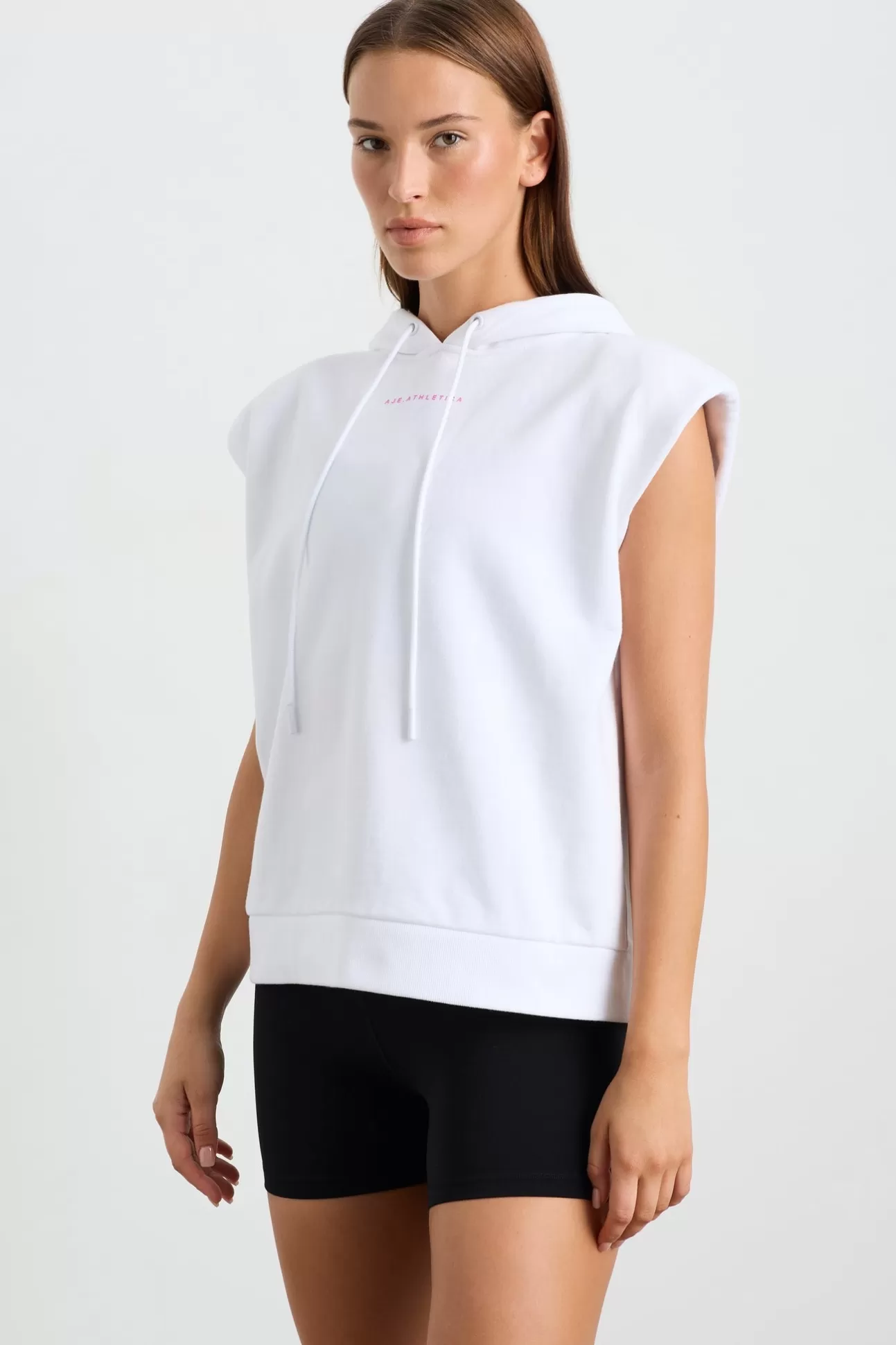 Aje ATHLETICA Sleeveless Logo Hoodie 402 White/Pink Store