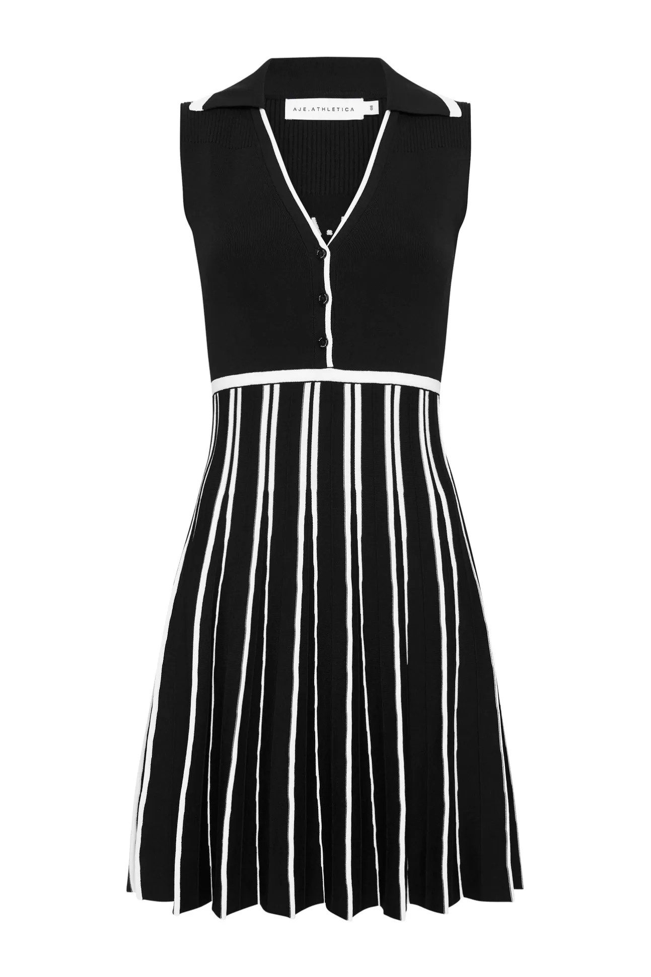 Aje ATHLETICA Sleeveless Pleated Knit Mini Dress 801 Black/White Outlet