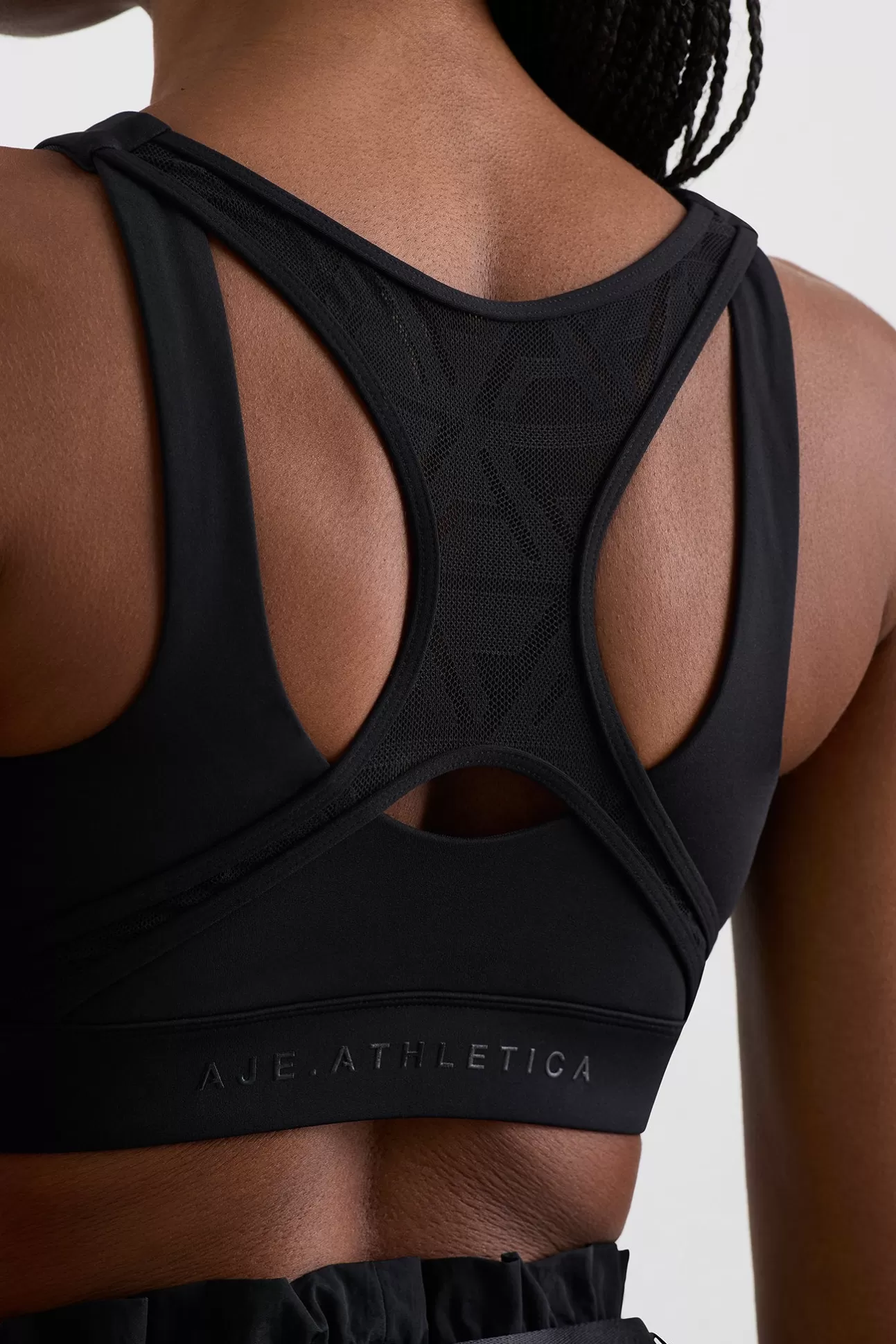 Aje ATHLETICA Spiderback Logo Mesh Bra 369 Black Clearance