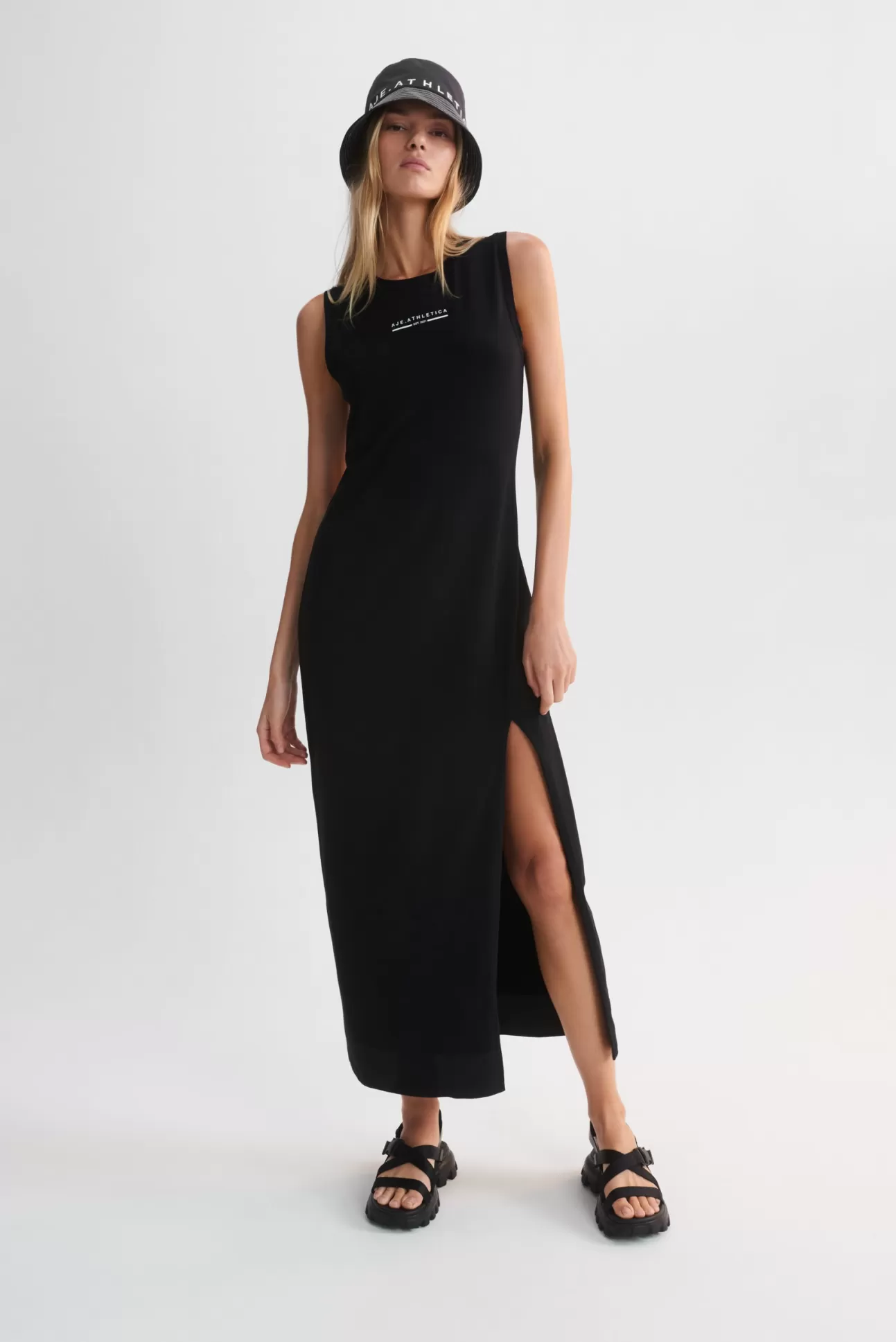 Aje ATHLETICA Split Hem Jersey Dress 816 Black Online