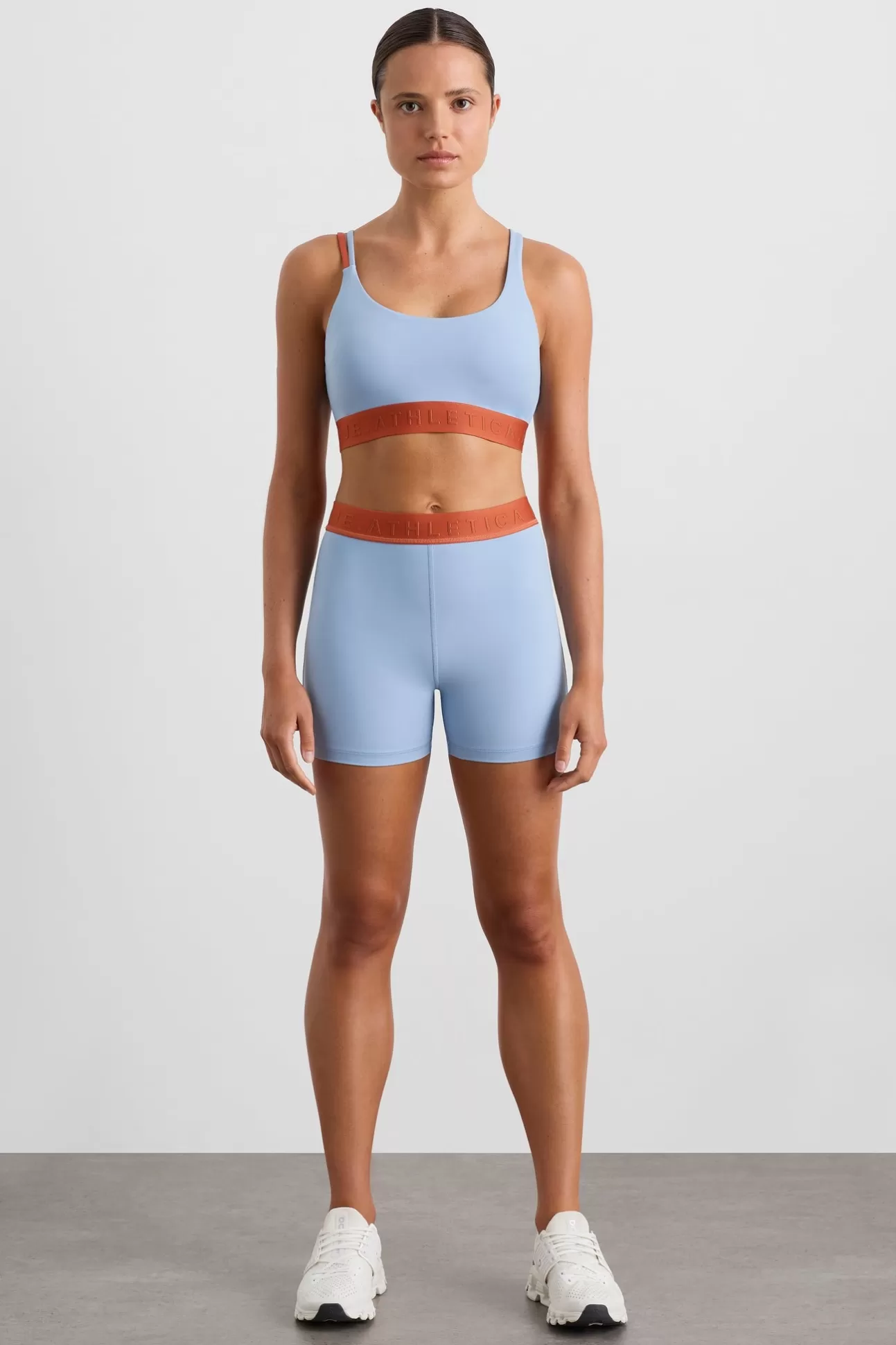 Aje ATHLETICA Split Strap Logo Bra 366 Steel Blue Copper Orange Online