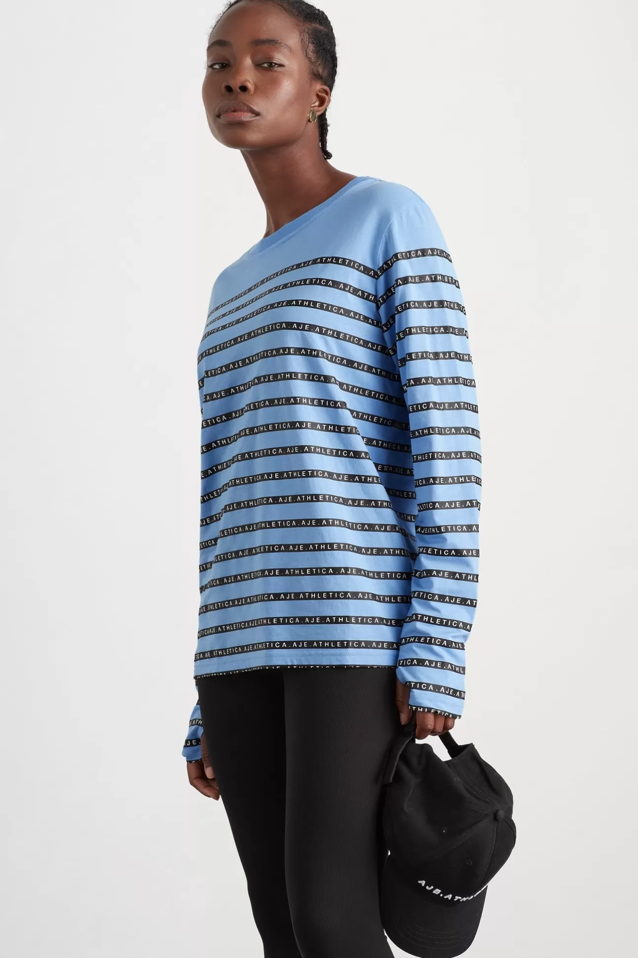 Aje ATHLETICA Stripe Logo Long Sleeve T-Shirt 127 Cerulean Blue/Stripe Flash Sale