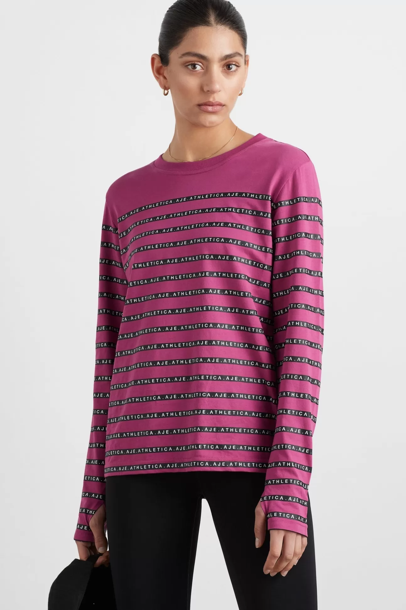 Aje ATHLETICA Stripe Logo Long Sleeve T-Shirt 127 Berry Stripe Fashion