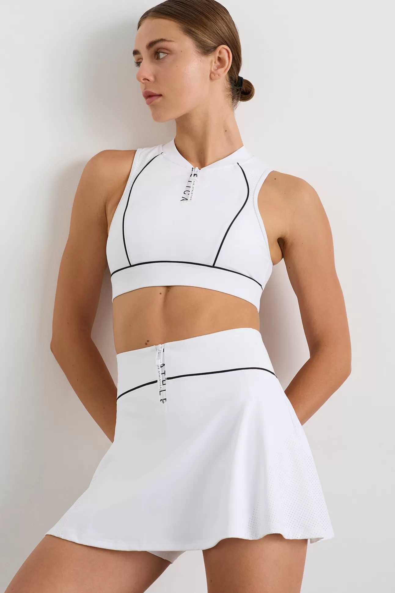 Aje ATHLETICA Tennis Skirt 637 White/Black Logo New