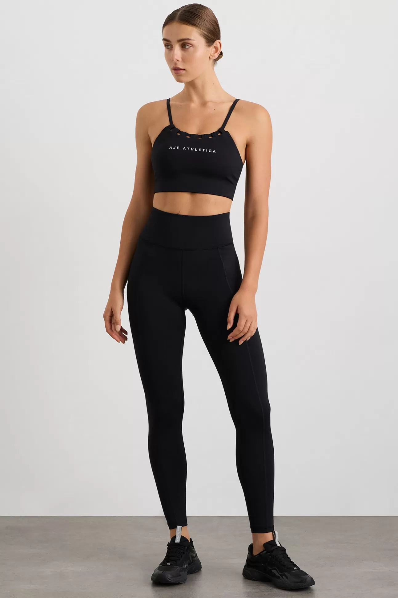 Aje ATHLETICA Thread Through Legging 228 Black/White Logo Flash Sale