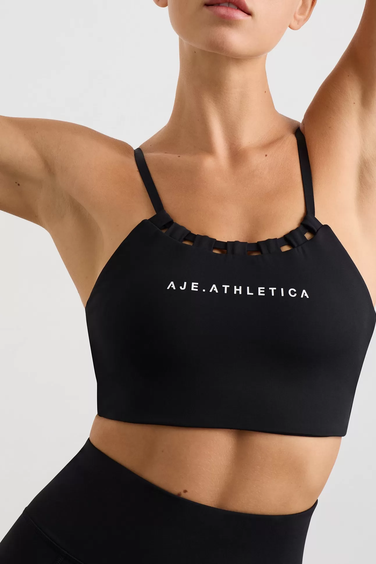 Aje ATHLETICA Thread Through Sports Bra 361 Black/White Logo Cheap