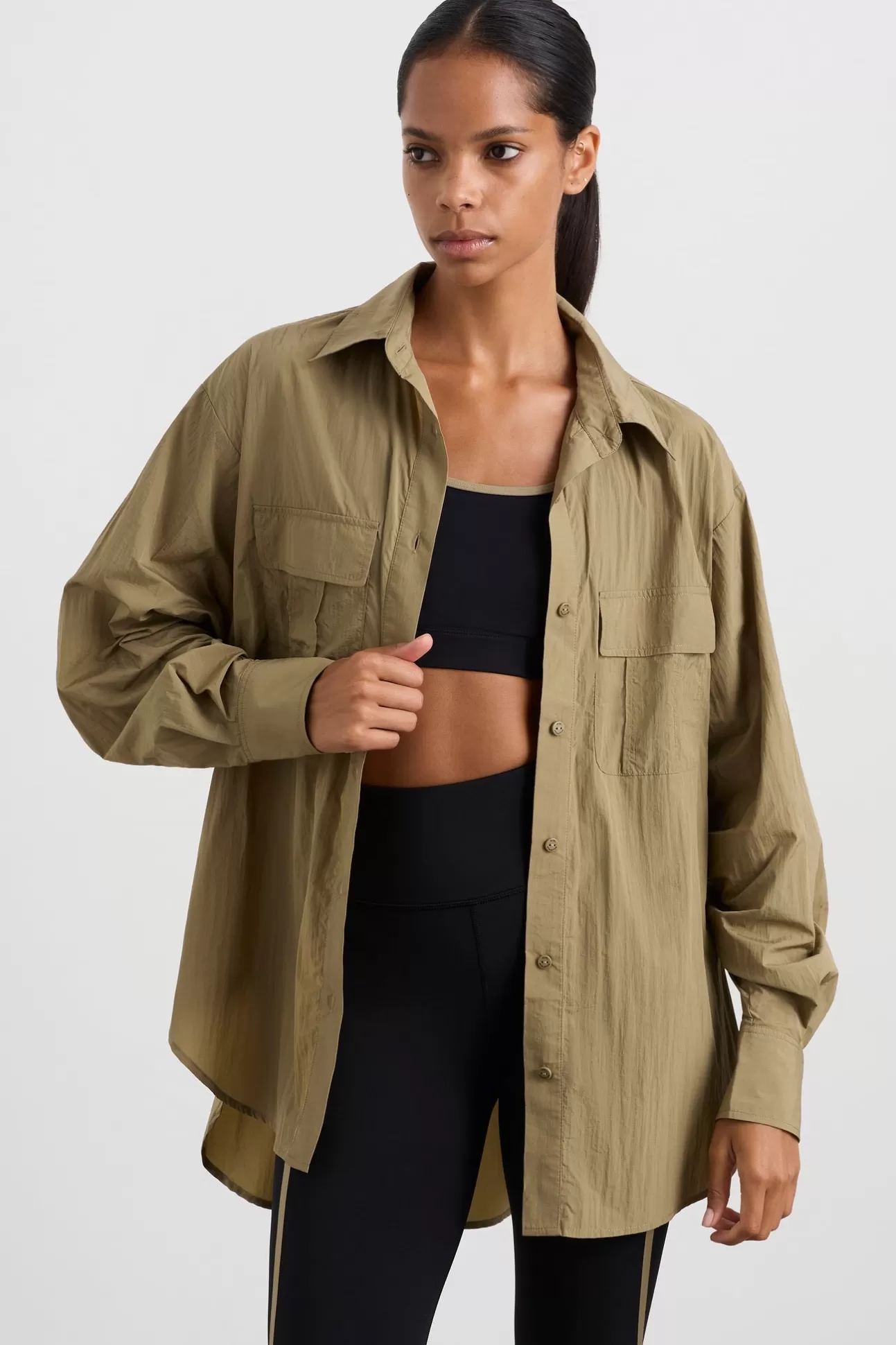 Aje ATHLETICA Windbreaker Logo Shirt 427 Soft Khaki Discount