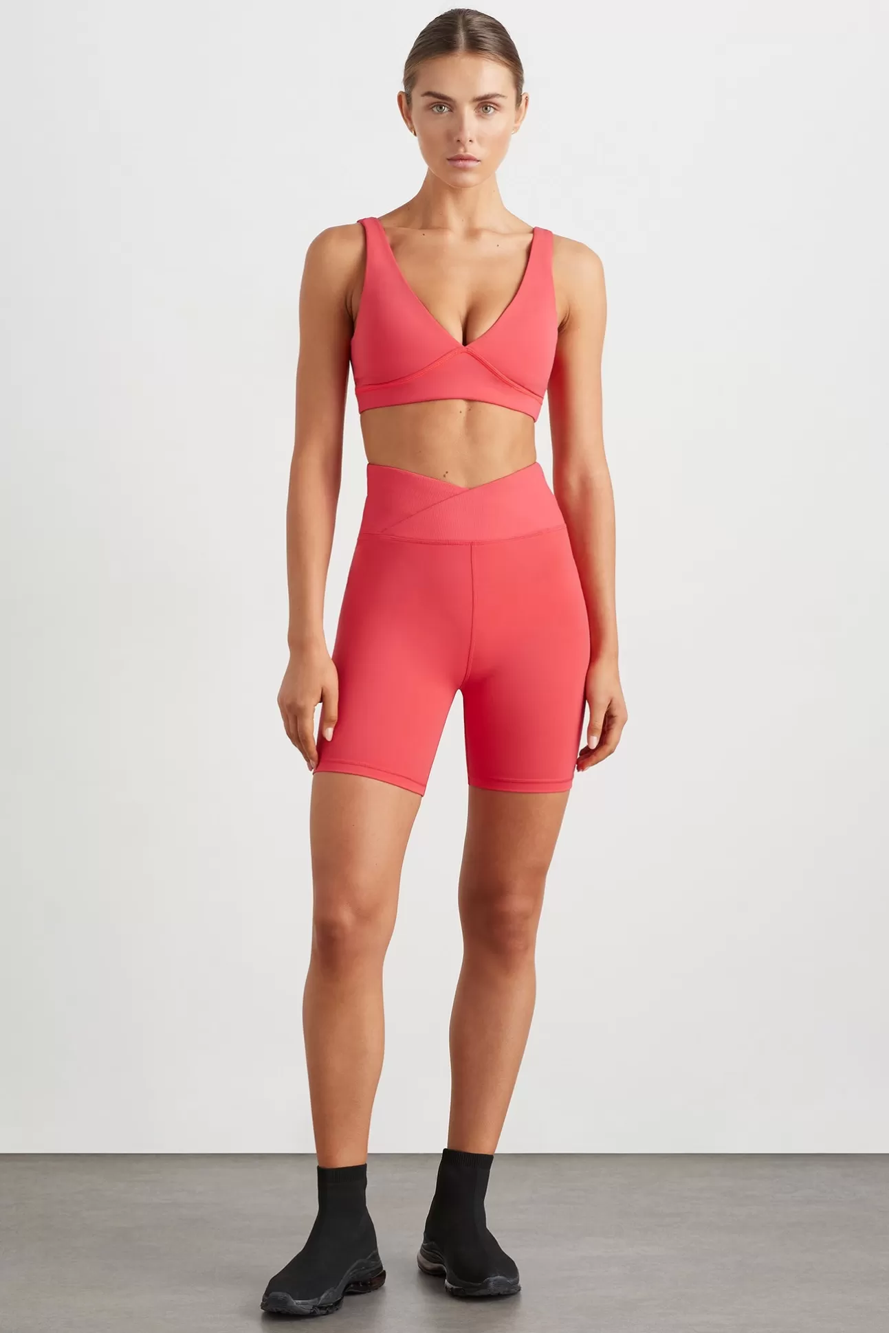 Aje ATHLETICA Wrap Front Bike Short 614 Watermelon Pink Clearance