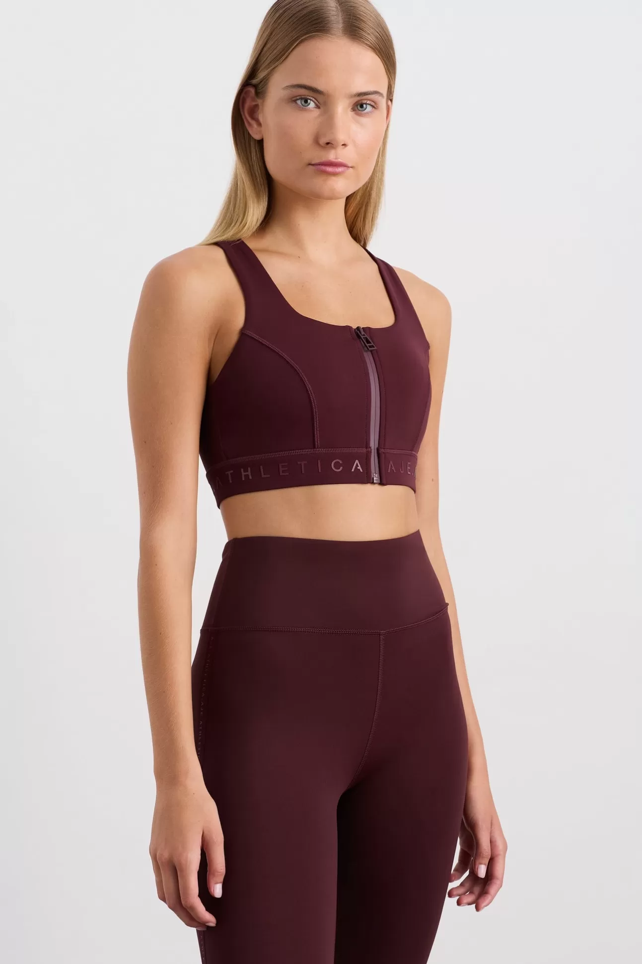 Aje ATHLETICA Zip Front Logotape Sports Bra 319 Burgundy Cheap