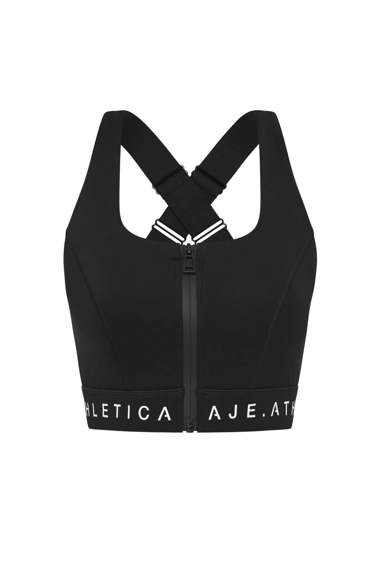 Aje ATHLETICA Zip Front Logotape Sports Bra 319 Black New