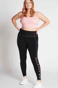 High Rise Contrast Stitch Logo Full Length Legging 203